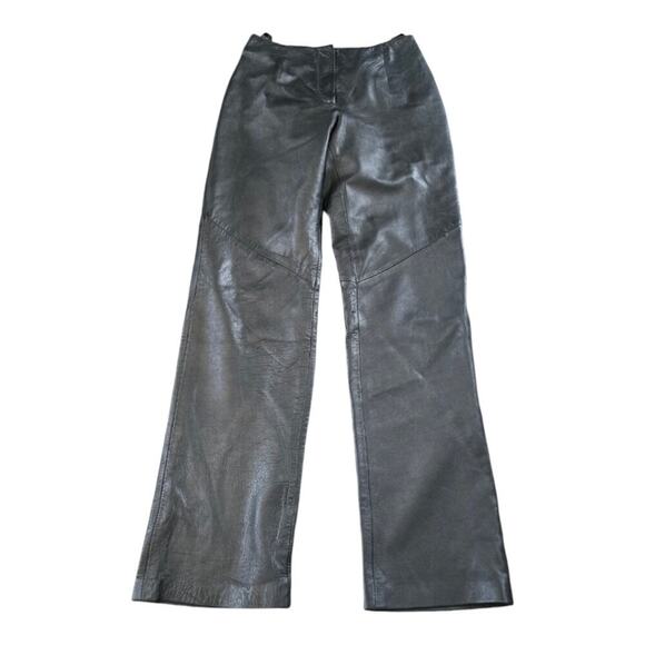 Vintage‎ Yvonne Marie Black Leather Super High Rise Straight Leg MOTO Pants SZ 4 - Picture 1 of 8